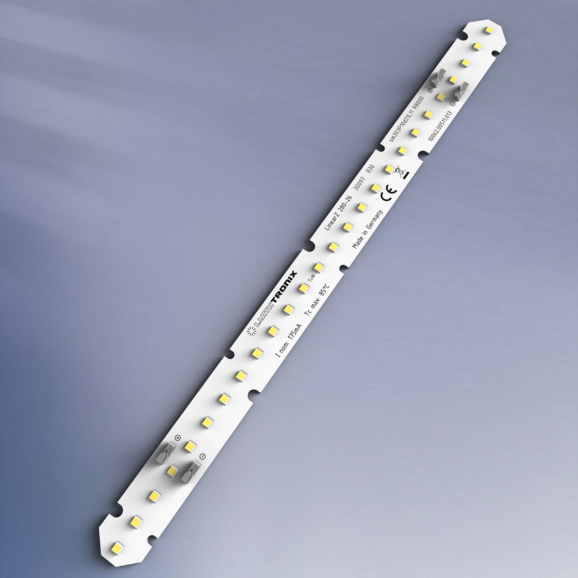 LumiBar-26-3098+ Nichia tira LED Optisolis CRI99 blanco puro 5000K 752lm 14PPF 175mA 37,5V 26 LEDs módulo 28cm (2686lm/m 24W/m)