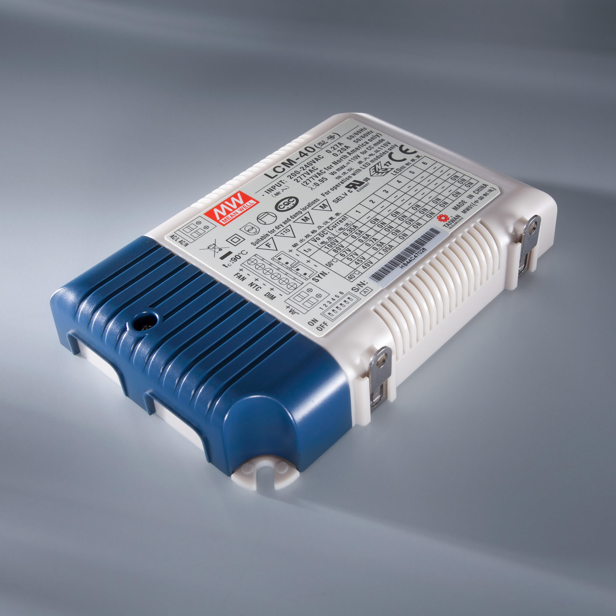 MEAN WELL Driver LED de corriente constante LCM-40 IP20 350 > 1050 mA 230V la 2 > 100VDC DIM