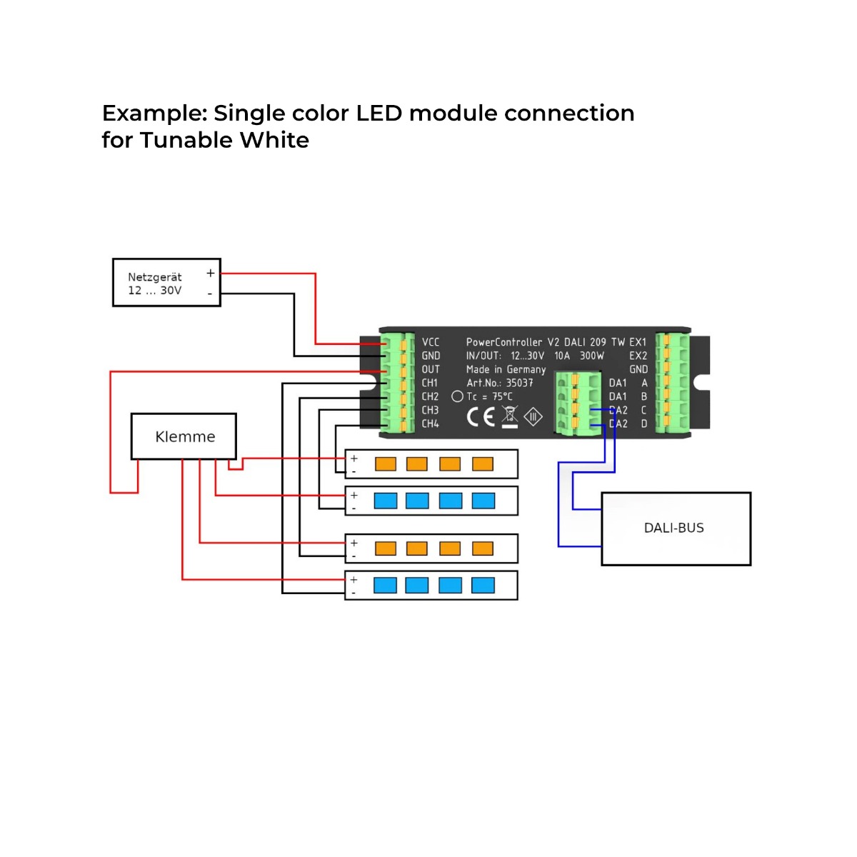 Unidad de control de iluminación PowerController V2 blanco sintonizable via DALI 209 2-saídas, 10-30VDC hasta 300W