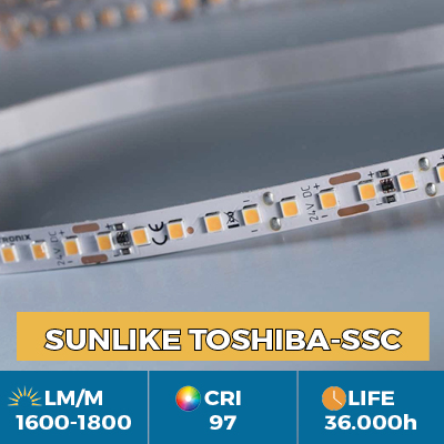 Tira LED profesional flexible LumiFlex700 LED Toshiba-SSC SunLike TRI-R CRI97 +, flujo luminoso hasta 1800 lm/m