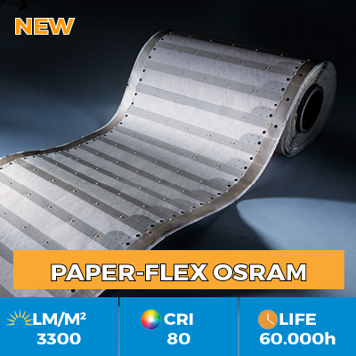 Tiras LED profesionales Paper-Flex Osram con 35 cm de ancho y 3300 lm por metro cuadrado. Puedes iluminar 9 metros cuadrados de una vez!
